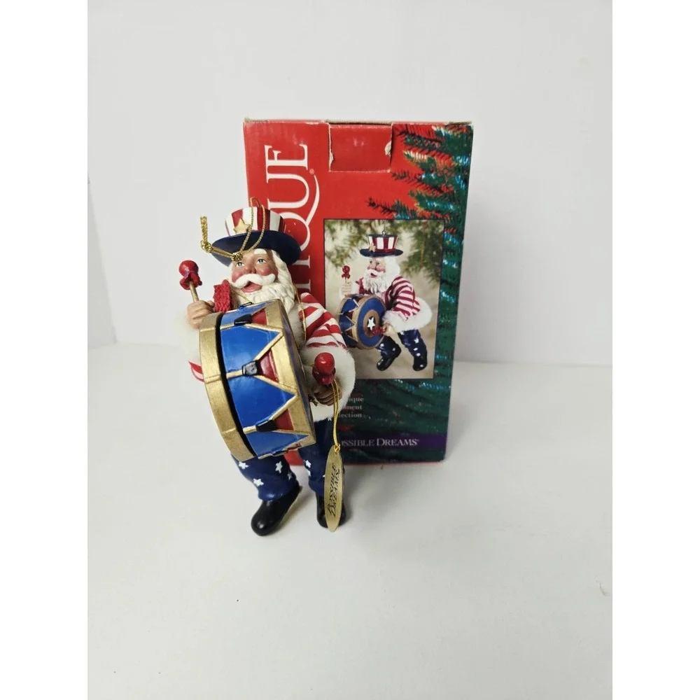 Clothtique Possible Dreams Santa Claus ornament Patriotic  w/ box